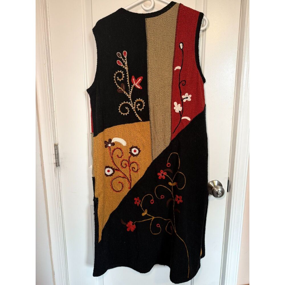 Indigo Moon Vintage Patchwork Embroidered Long Sweater Vest Whimsigoth